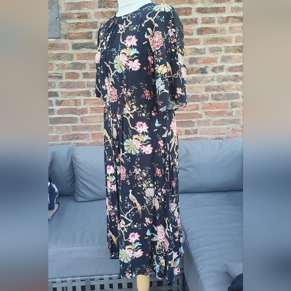 GP & J Baker X H&M Tea Dress Midi Black Flowers Oriental Collab uk10 us6 - Picture 9 of 14